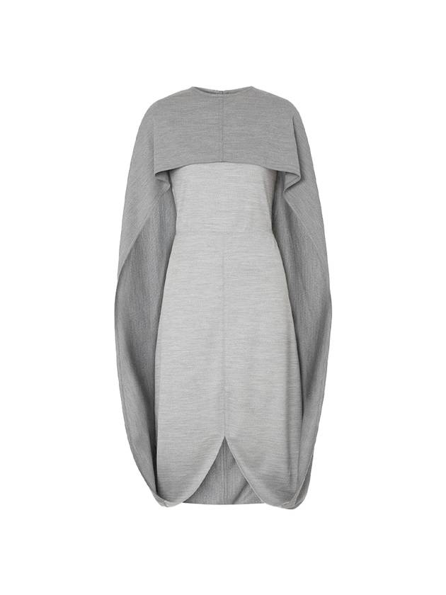 Women's Wool Blend Cape Detail Midi Dress Gray - BURBERRY - BALAAN 1