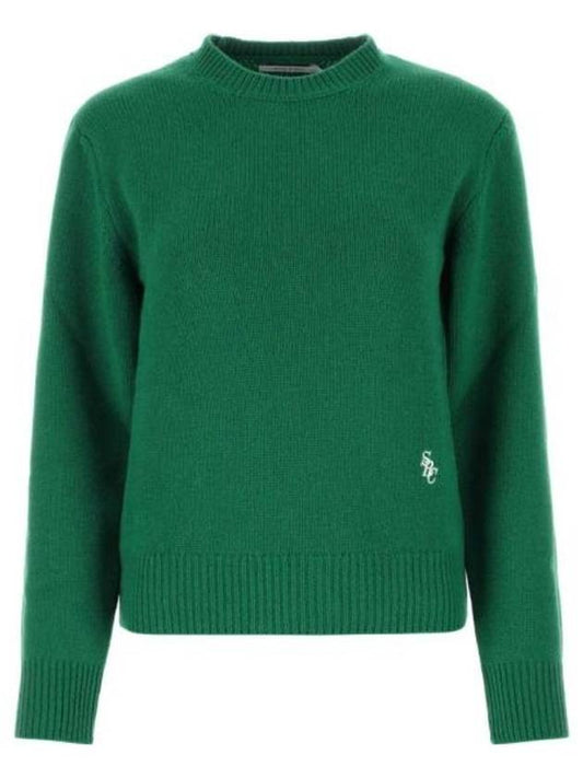 Embroidered Logo Crew Neck Wool Knit Top Green - SPORTY & RICH - BALAAN 1