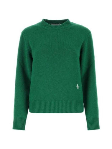 Embroidered Logo Crew Neck Wool Knit Top Green - SPORTY & RICH - BALAAN 1