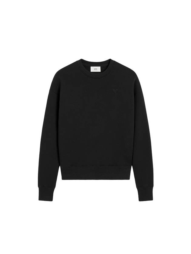 Logo Detail Crew Neck Cotton Sweatshirt Black - AMI - BALAAN 1