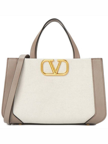 Signature V Logo Bicolor Tote Bag Grey - VALENTINO - BALAAN 1