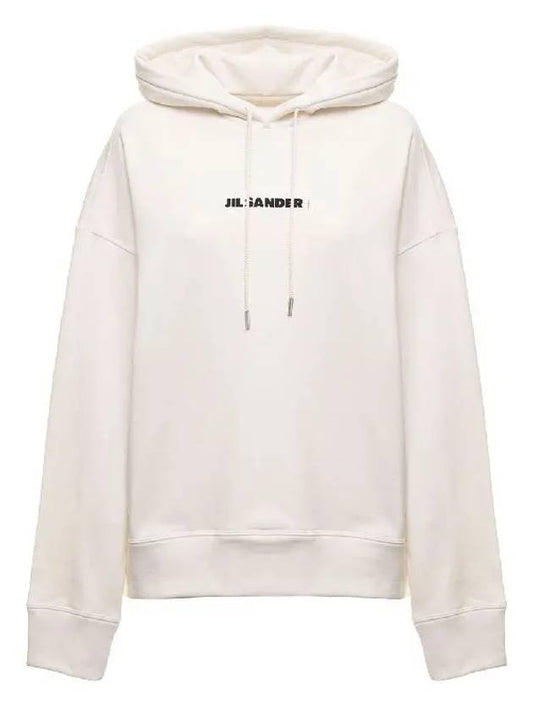 Logo Print Cotton Hooded Top White - JIL SANDER - BALAAN.