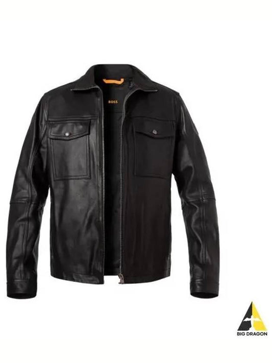 Leather Zip-Up Jacket Black - HUGO BOSS - BALAAN 2