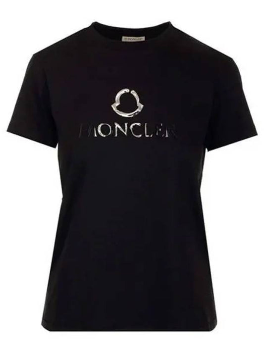 8C00006 809CR 999 Chest Logo Round Short Sleeve T shirt Black Women s TJ 270895 - MONCLER - BALAAN 1