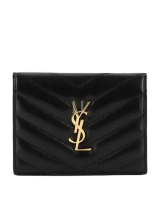 Casandra Matelasse Quilted Lambskin Flap Card Wallet Black - SAINT LAURENT - BALAAN 2