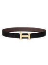 H Buckle Striee Reversible 32mm Leather Belt Noir Chocolate - HERMES - BALAAN 1