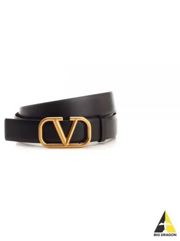 Signature V Logo Leather Belt Black - VALENTINO - BALAAN 2