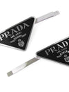 triangle logo hair clip silver black - PRADA - BALAAN.