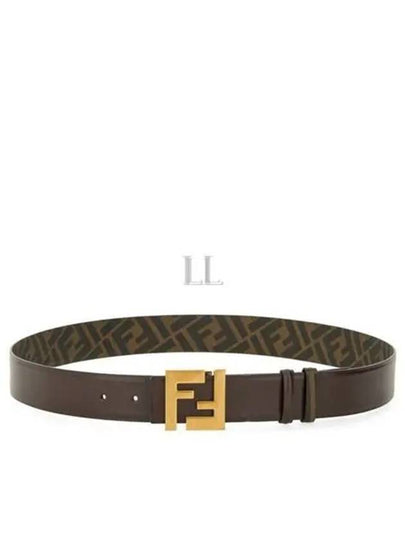 FF Square Buckle Reversible Leather Canvas Belt Brown - FENDI - BALAAN 2