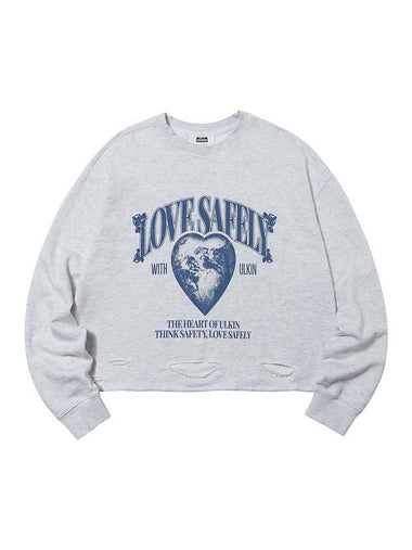 Destroyed Love Semi Crop Sweatshirt Light Grey - ULKIN - BALAAN 1