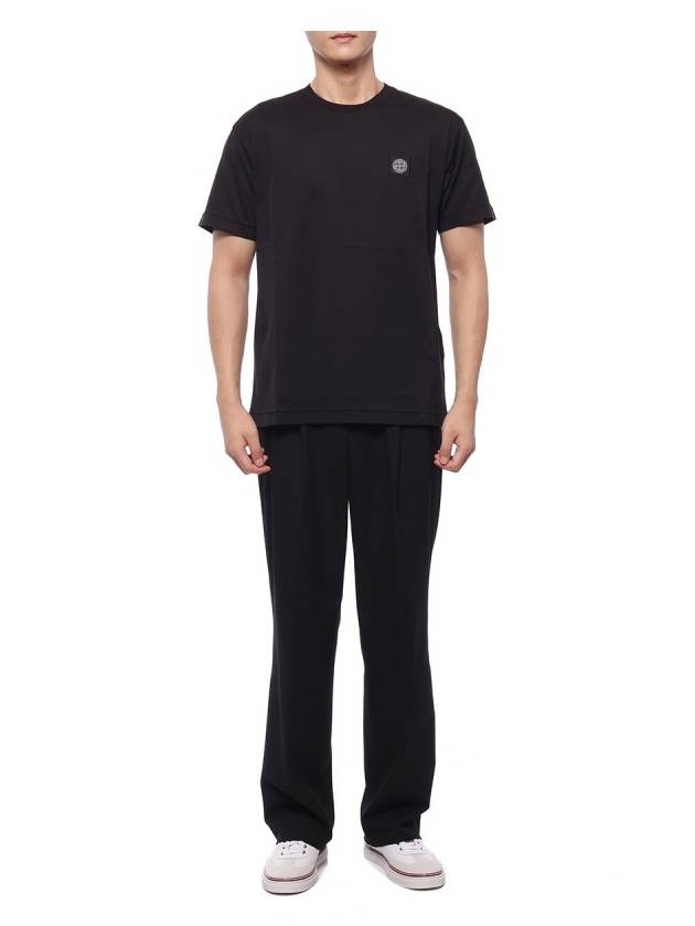 Slimfit Cotton Jersey Short Sleeve T-shirt Black - STONE ISLAND - BALAAN 4