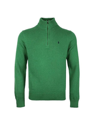 Embroidered Pony Quarter Zip Cotton Sweater Green - POLO RALPH LAUREN - BALAAN 1