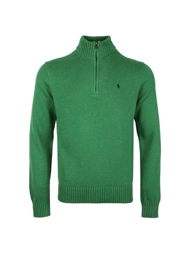 Embroidered pony quarter zip cotton knit top green - POLO RALPH LAUREN - BALAAN 1