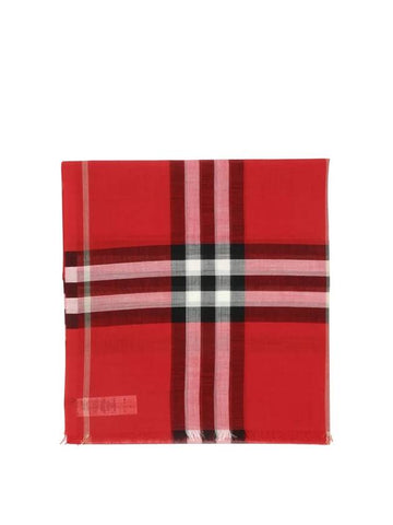 Check Lightweight Wool Silk Scarf Bright Red - BURBERRY - BALAAN 1