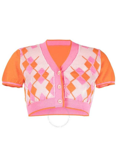 Jacquemus Ladies Multi-Orange Argyle-Check-Pattern Cropped Top, Brand Size 38 (US Size 8) - JACQUEMUS - BALAAN 1