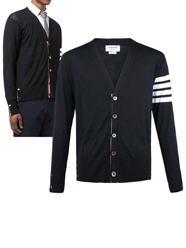 Men's Sustainable Classic Diagonal Wool Cardigan Black - THOM BROWNE - BALAAN 2