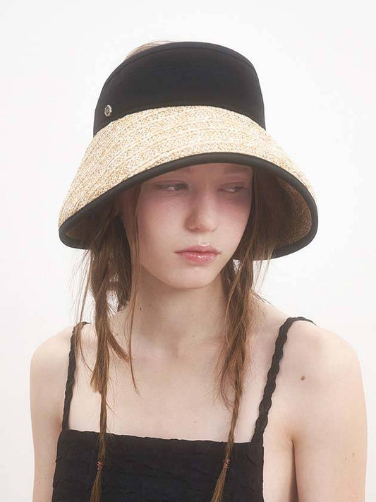 Deauville Straw Sun Visor Hat Black - BROWN HAT - BALAAN 1