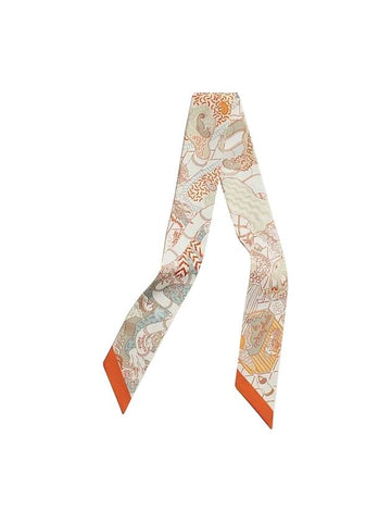 Splash Park Silk Twilly Scarf Blanc Orange - HERMES - BALAAN 1