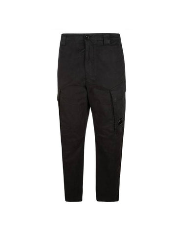 Lens Waffen Stretch Satin Relaxed Fit Cargo Pants Black - CP COMPANY - BALAAN.