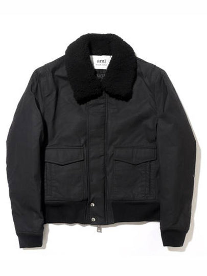 Shearing Trimming Short Bomber Jacket Black - AMI - BALAAN 2