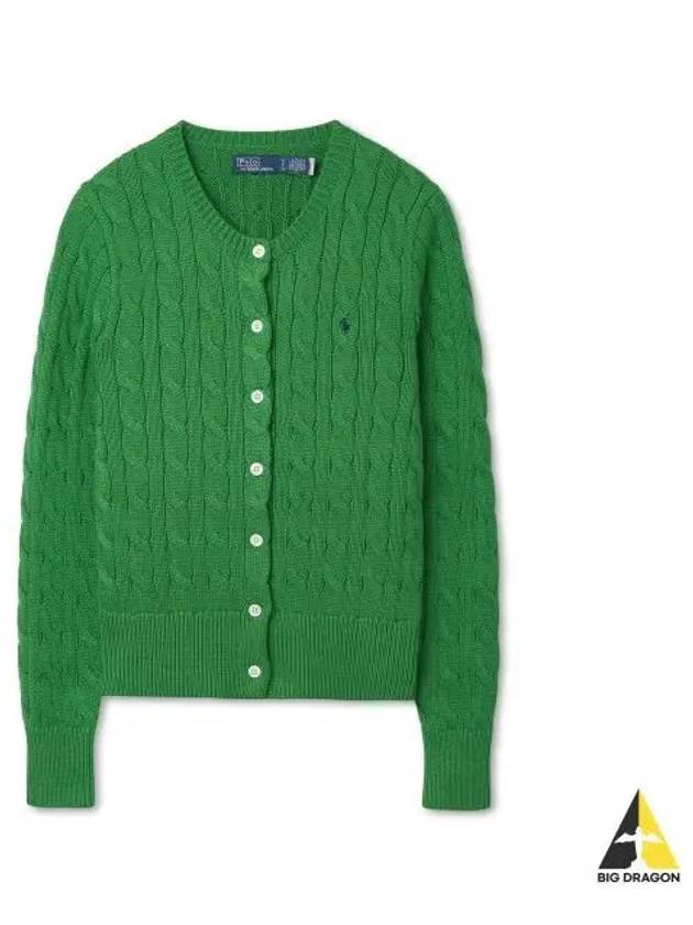 W cable knit cotton crewneck cardigan green - POLO RALPH LAUREN - BALAAN 1