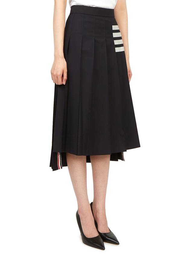 4 Bar Logo Plain Weave Wool Pleated Skirt Navy - THOM BROWNE - BALAAN 5