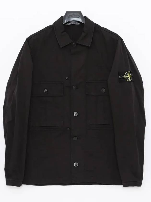 Stretch Cotton Wool Satin Over Long Sleeve Shirt Black - STONE ISLAND - BALAAN 3