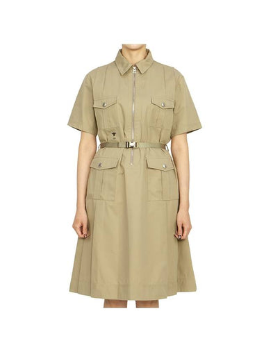 Belt Cotton Gabardine Midi Dress Beige - DIOR - BALAAN 1