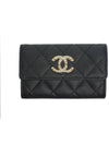 CC logo flap caviar card wallet black - CHANEL - BALAAN 3