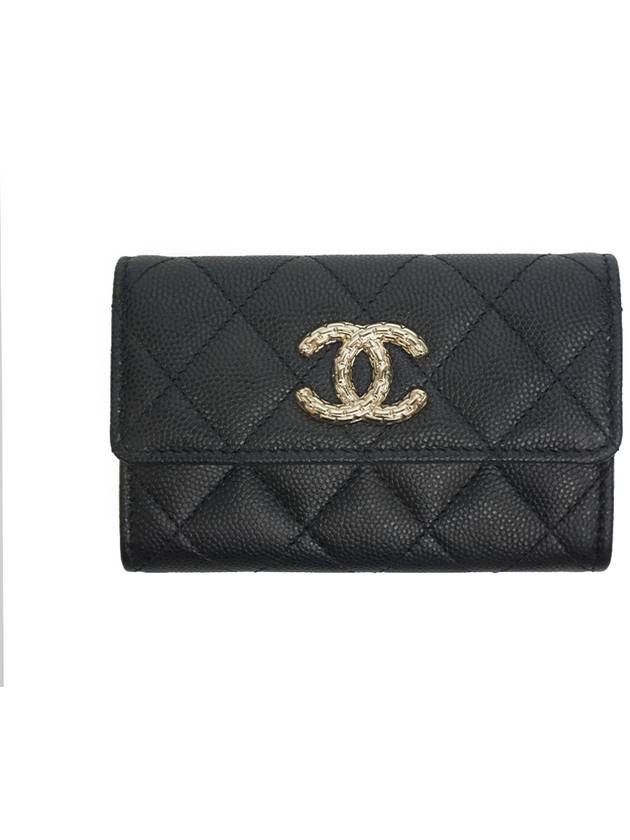 CC logo flap caviar card wallet black - CHANEL - BALAAN 3