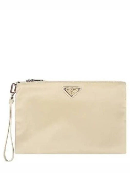 Re-Nylon and Saffiano Leather Clutch Bag Desert Beige - PRADA - BALAAN 2