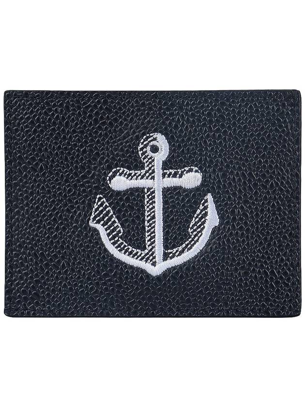 Pebble Grain Anchor Card Wallet Navy - THOM BROWNE - BALAAN 4