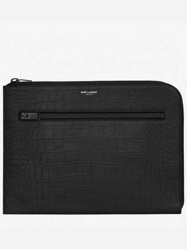 Zipper Detail Logo Crocodile Clutch Bag Black - SAINT LAURENT - BALAAN 2