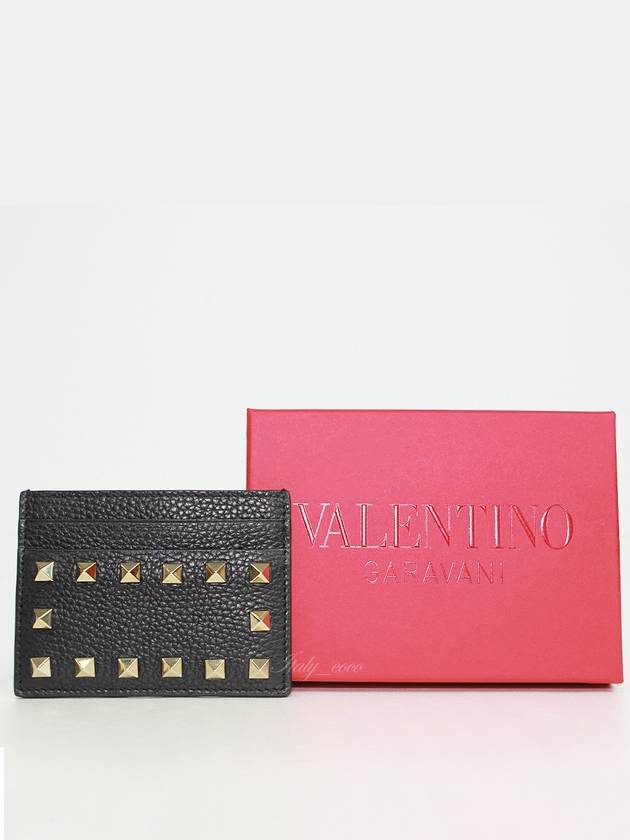 Rockstud Calfskin Card Wallet Black - VALENTINO - BALAAN 2