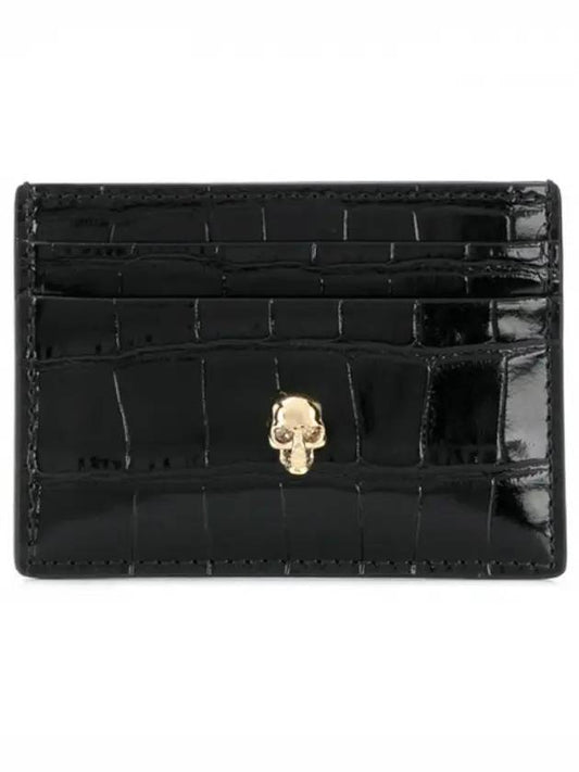 Skull Crocodile Leather Card Wallet Black - ALEXANDER MCQUEEN - BALAAN.