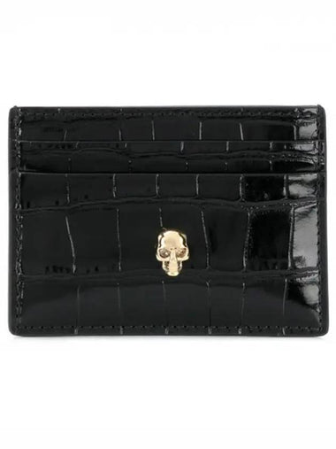 Skull Crocodile Leather Card Wallet Black - ALEXANDER MCQUEEN - BALAAN 1