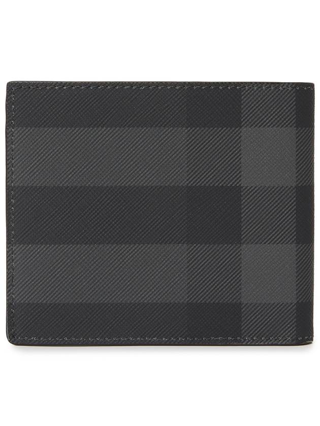 Check And Leather Half Wallet Charcoal - BURBERRY - BALAAN 3