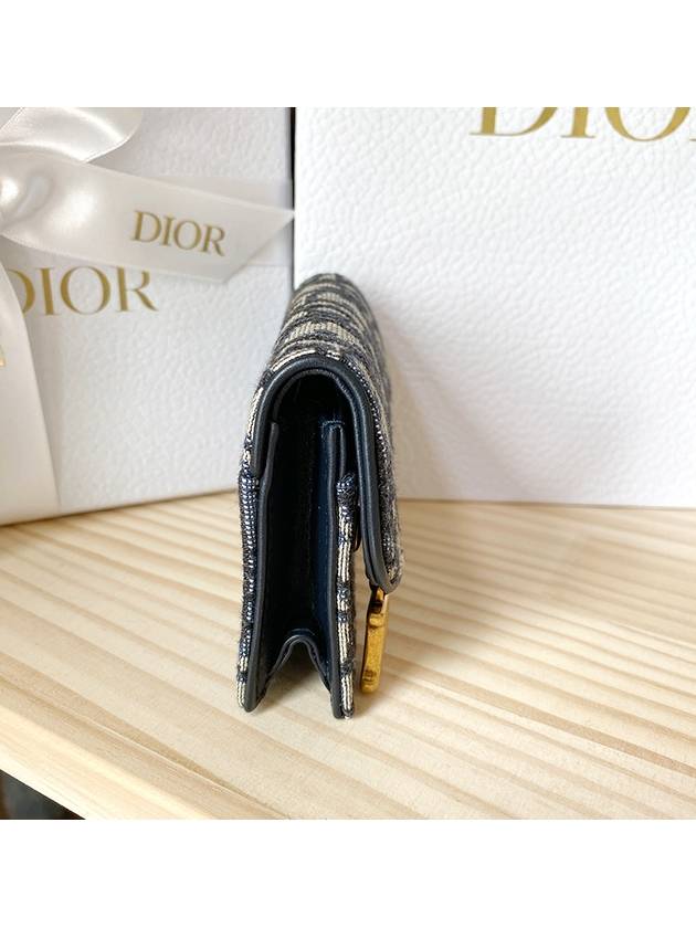 Saddle Flap Card Holder Blue  Oblique Jacquard - DIOR - BALAAN 7