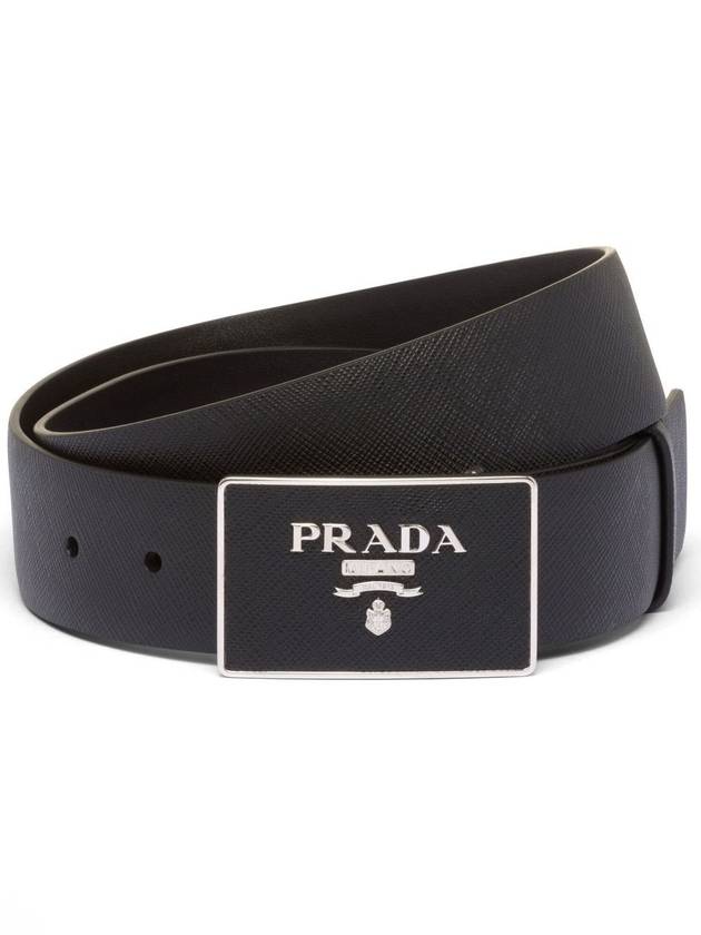 Metal Buckle Saffiano Leather Belt Black - PRADA - BALAAN 3