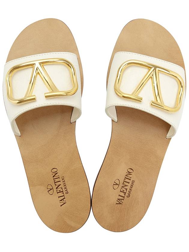 V Logo Signature Grainy Calfskin Slippers Sandals Ivory - VALENTINO - BALAAN 3