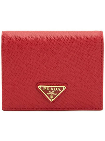 Gold Hardware Triangle Logo Saffiano Half Wallet Red - PRADA - BALAAN 2