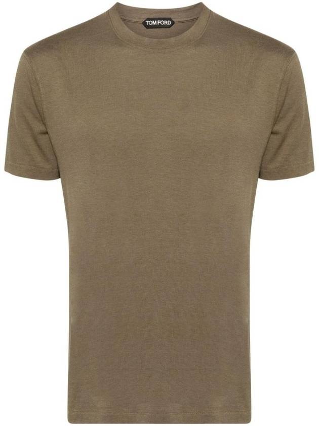 Embroidered Logo Jersey Short Sleeve T-Shirt Green - TOM FORD - BALAAN 1