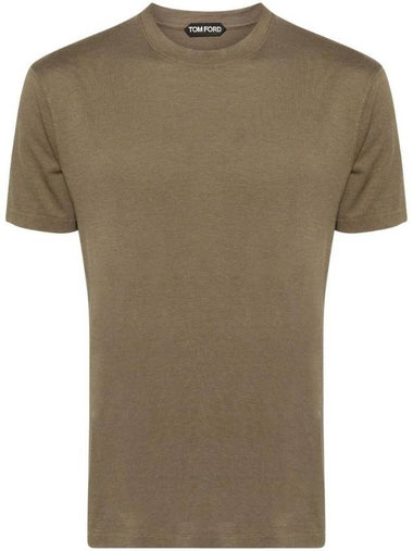 Embroidered Logo Jersey Short Sleeve T-Shirt Green - TOM FORD - BALAAN 1