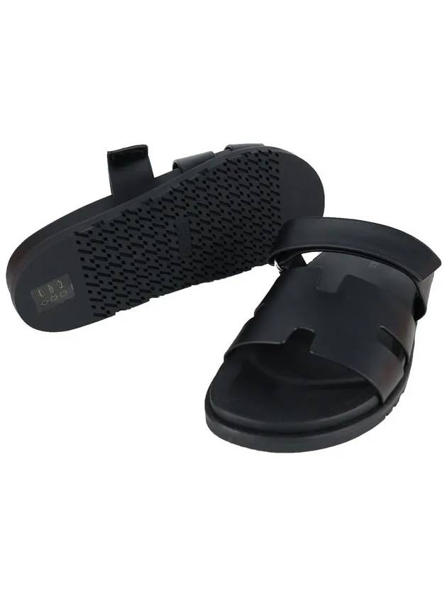 Hermes Chypre H Logo Calfskin Sandals Black - HERMES - BALAAN 5