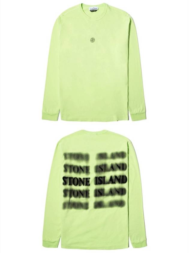 Men's Blur Logo Round Long Sleeve T-Shirt Lime - STONE ISLAND - BALAAN 5