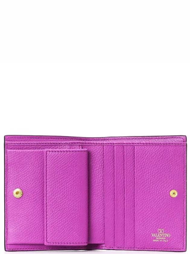 Compact V Logo Signature Calfskin Half Wallet Purple - VALENTINO - BALAAN 5