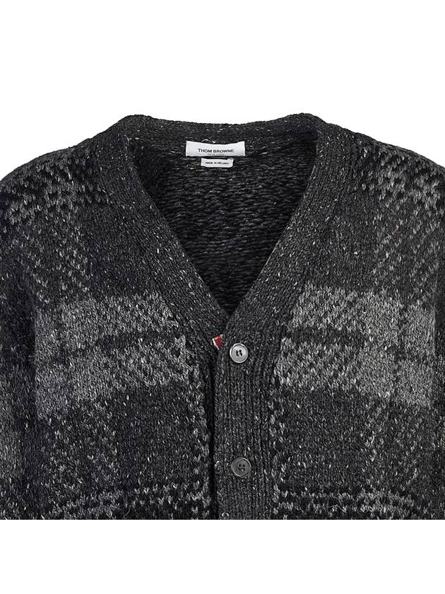 Donegal Tartan Stripe V-Neck Cardigan Grey - THOM BROWNE - BALAAN 5