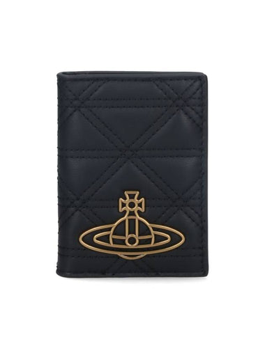 ORB Quilting Leather Passport Wallet Black - VIVIENNE WESTWOOD - BALAAN 1