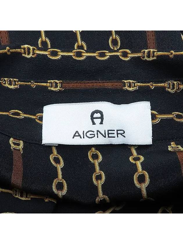 AGFY00006 Black color chain pattern 100 silk shirt for women and men - AIGNER - BALAAN 5