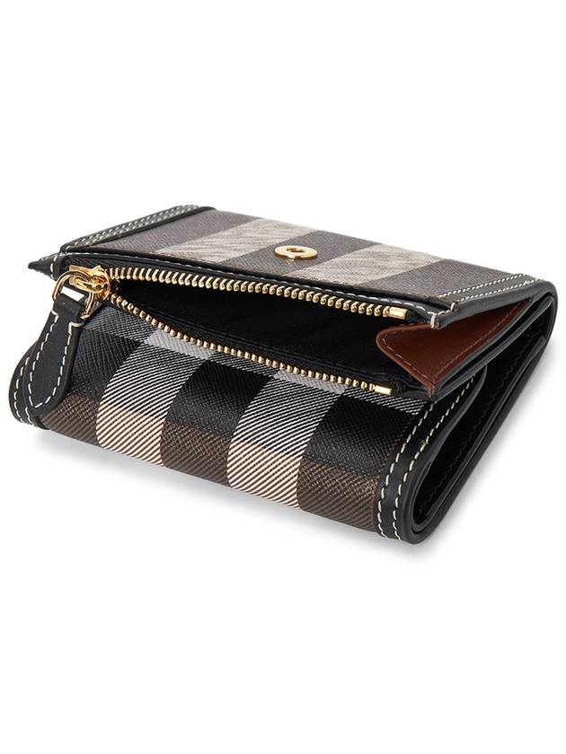 Check Print Leather Half Wallet Brown - BURBERRY - BALAAN 5